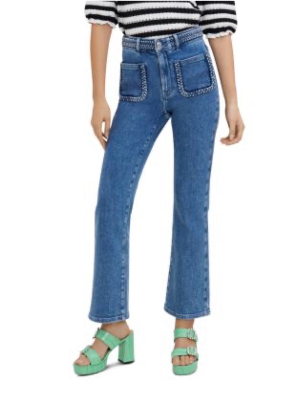 Maje Blue Wide-Leg High-Rise Jeans with Decorative Patch Pockets
